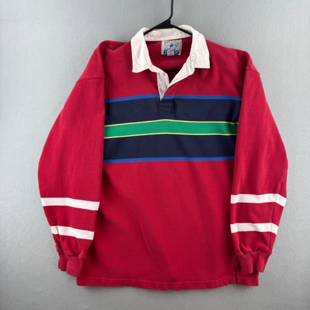 Vintage Lands End Rugby Shirt Mens XL Striped Heavy Cotton 90s Made in USA